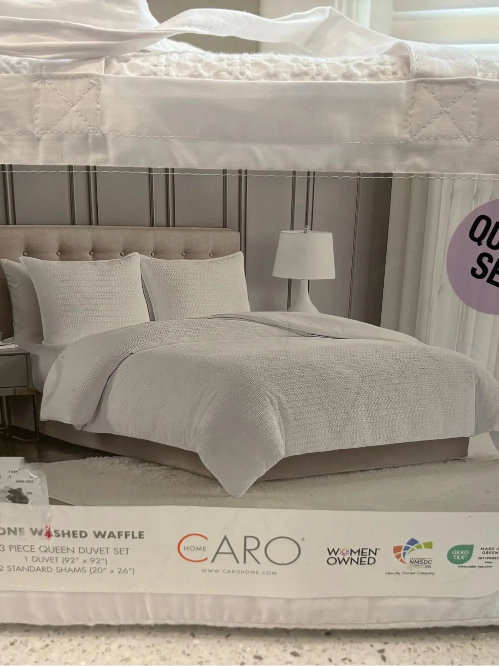 NEW Caro Stone Washed Waffle Queen Duvet Set - White